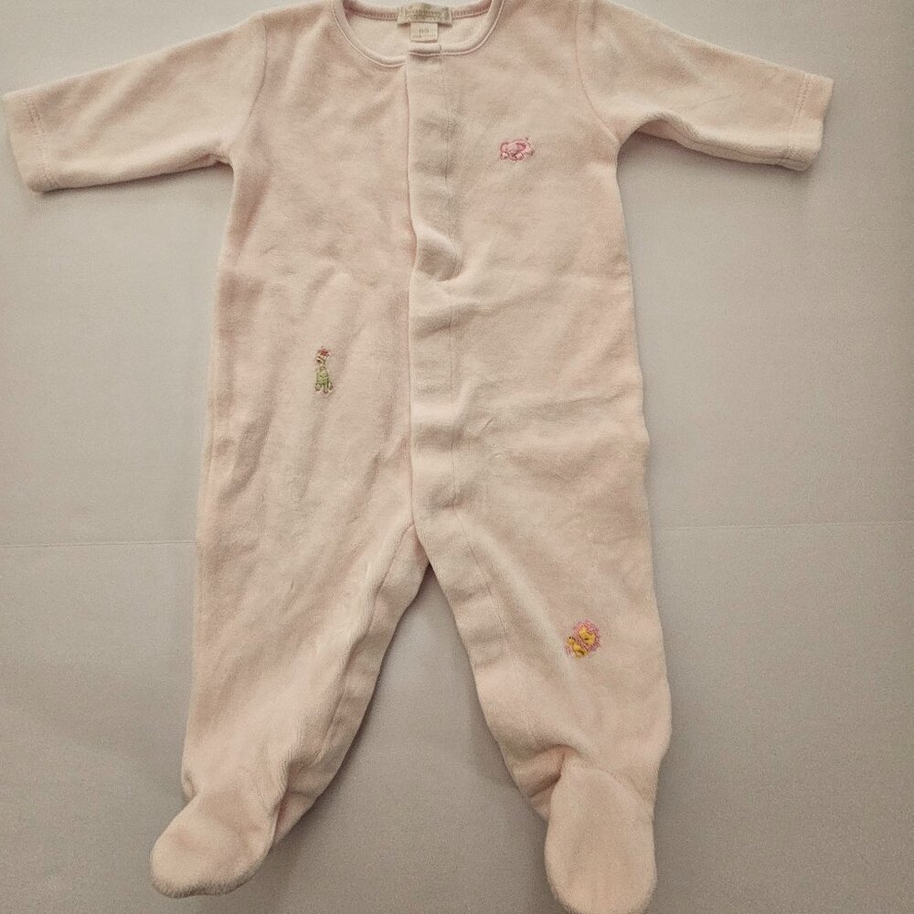 Kissy Kissy Premier Pink Embroidered Pima Cotton Velour Footie Size 0-3